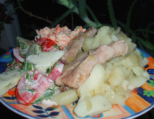 Рецепт Нежная тушеная картошка с ребрышками