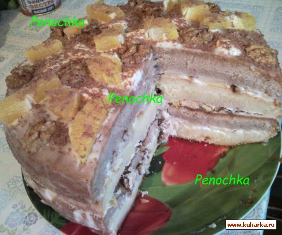 Рецепт Торт с ананасом и грецким орехом