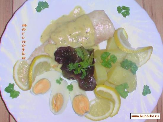 Рецепт Картошка с горчичным соусом, филе Пеленгас и яичными лодочками