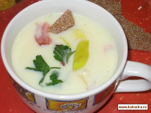 Рецепт Картофельный суп-пюре с луком пореем и копченостями