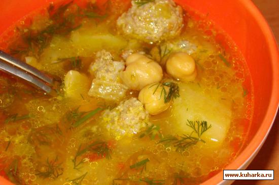 Рецепт Нохудлу кюфтяли шорба (суп с фрикадельками и горохом нут)