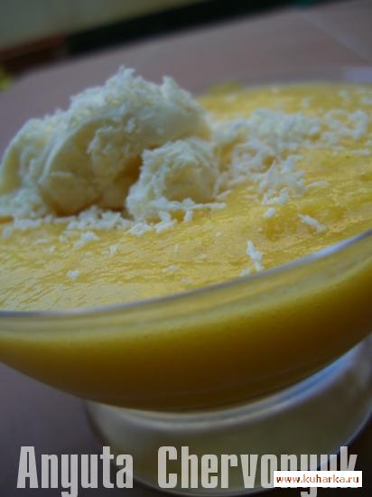 Рецепт Ананасовый суп с мороженым и кокосом (Sopa de pina con helado y coco)