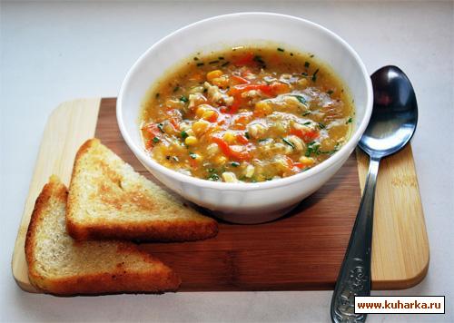 Рецепт Кукурузный суп с курицей и морковкой