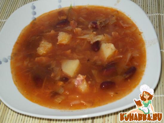 Рецепт Быстрый фасолевый суп с беконом