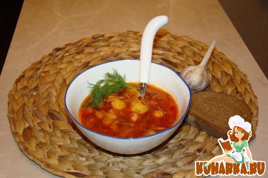 Рецепт Суп томатный с копчеными сосисками